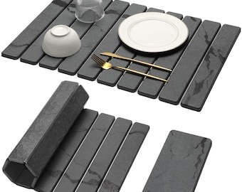 Diatomaceous Earth Dish Drying Mat: XL Quick Dry Stone Sink Pad, Quick Foldable Drying Mat, Dark Grey Stone Drying Mat Kitchen Counter