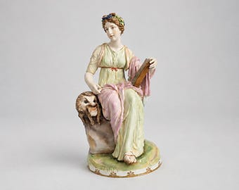 Rare Ernst Wahliss Vienna Porcelain Figurine "Thalia" Muse of Comedy, Antique Royal Vienna Style Statuette, c. 1897-1906, 12.6"