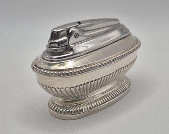 Vintage Ronson Varaflame Queen Anne Gas Table Lighter, Silver Plated Desk Lighter Made in England 1950s 1960s, Working Condition, Gift