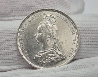 1887 Queen Victoria 1 Shilling Silver Coin - Jubilee Head, United Kingdom Great Britain Victoria Dei Gratia