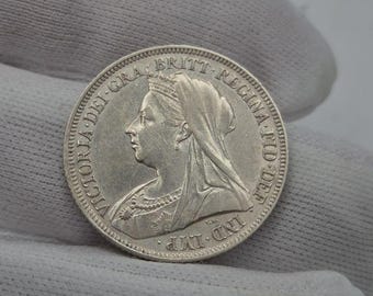 1893 Queen Victoria Silver Shilling Coin - Old Head Veiled Bust - Sterling Silver British Victorian Coin - Antique UK Currency Collectible