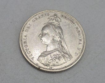 1887 Queen Victoria 1 Shilling Silver Coin - Jubilee Head, United Kingdom Great Britain Victoria Dei Gratia