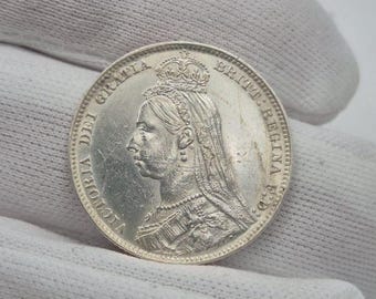 1889 Queen Victoria 1 Shilling Silver Coin - Jubilee Head, United Kingdom Great Britain Victoria Dei Gratia