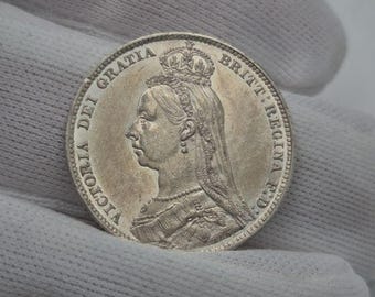1889 Queen Victoria 1 Shilling Silver Coin - Jubilee Head, United Kingdom Great Britain Victoria Dei Gratia