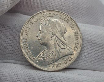 Vintage 1900 Queen Victoria Shilling Coin, Antique British Silvered Collectible Coin, Late Victorian Era UK Memorabilia, Historical Ephemera