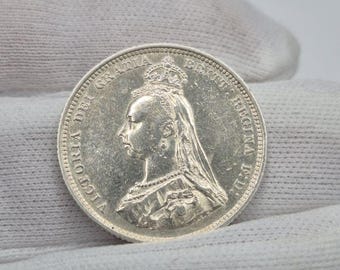 1888 Queen Victoria 1 Shilling Silver Coin - Jubilee Head, United Kingdom Great Britain Victoria Dei Gratia