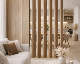 Freestanding Wooden Room Divider Privacy Screen, Custom Slats