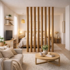 Wooden Slat Room Divider with Privacy Screen, Freestanding Custom Design image 20