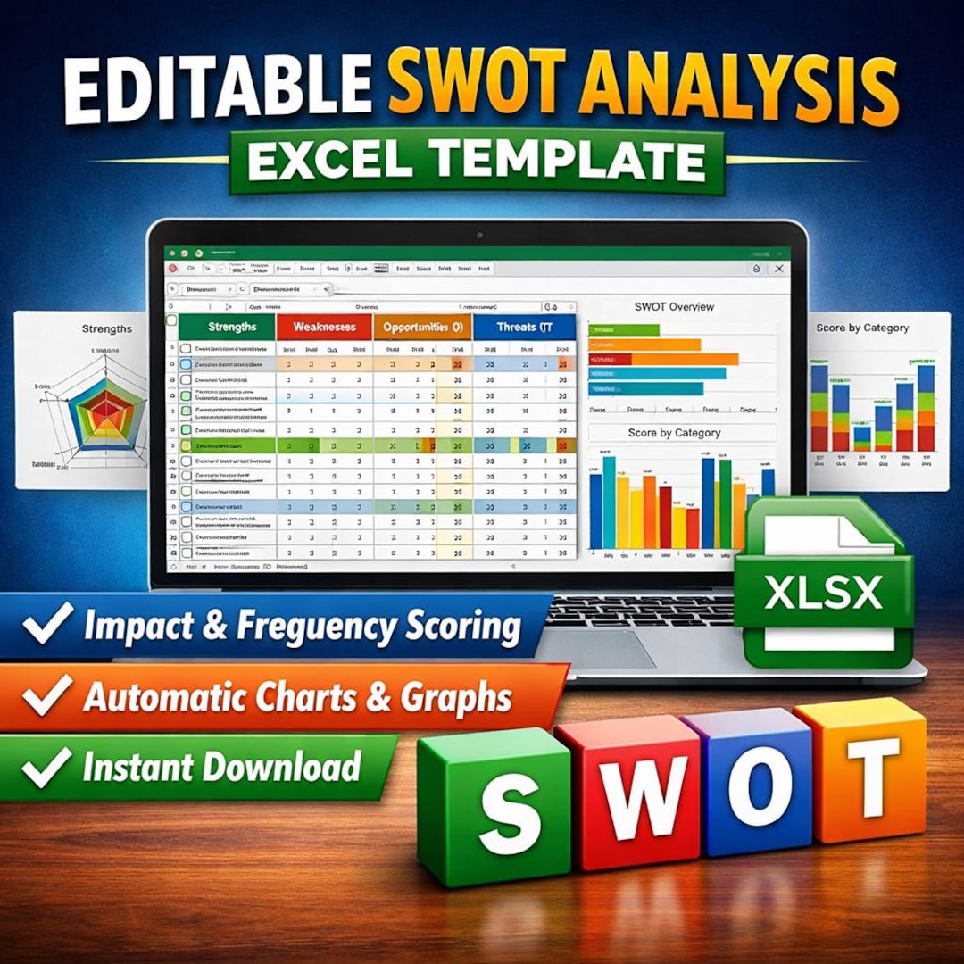 Editable SWOT Analysis Excel Template With Automatic Scoring & Charts ...