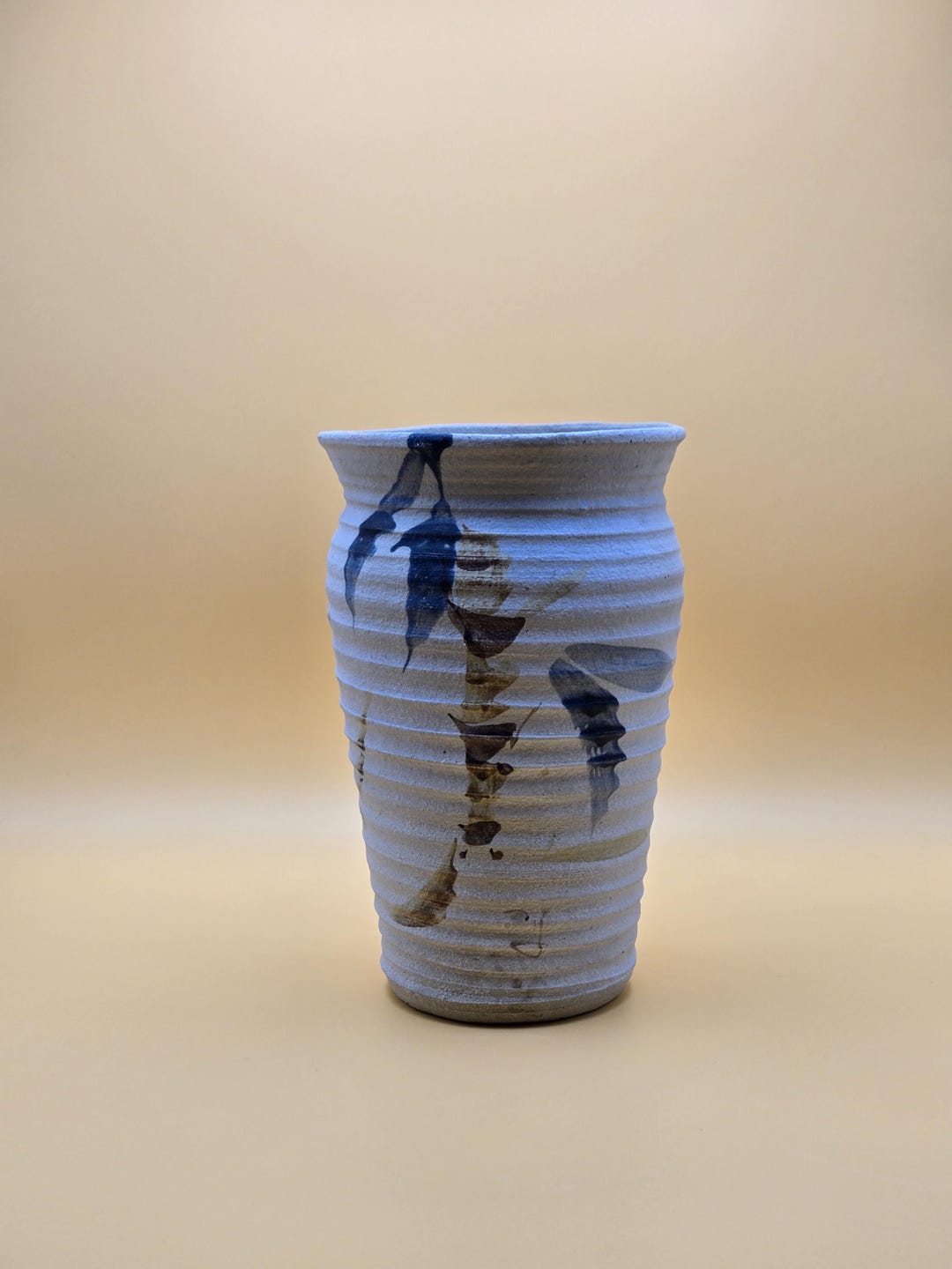 Hand Thrown Ceramic Vase With Painterly Blue Brushwork | Sculptural ...