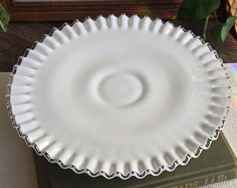 Fenton Silver Crest Milk Glass Low Pedestal Cake Stand