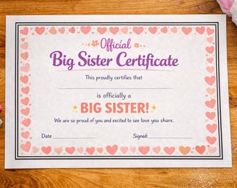 Big Sister Certificate Printable