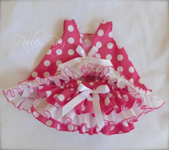 Parley Ray Minnie Mouse Pink Polka Dots Pinafore Ruffled Baby | Etsy