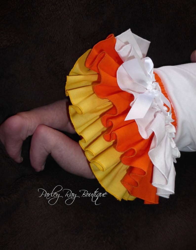 Beautiful Parley Ray Candy Corn Halloween Ruffled Baby Bloomers Diaper Cover Photo Prop