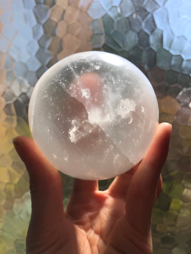 White Selenite Sphere Crystal Ball stand included 3 inches