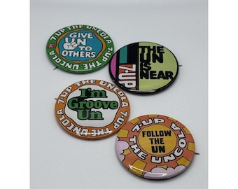 Vtg 1970's 7-up The Uncola Pinback Button Lot Of 4 Give Un To Others Groove Un