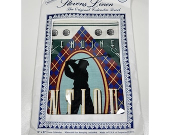 Paño de cocina vintage Stevens Linen 1997 con calendario de golf, estilo campestre.