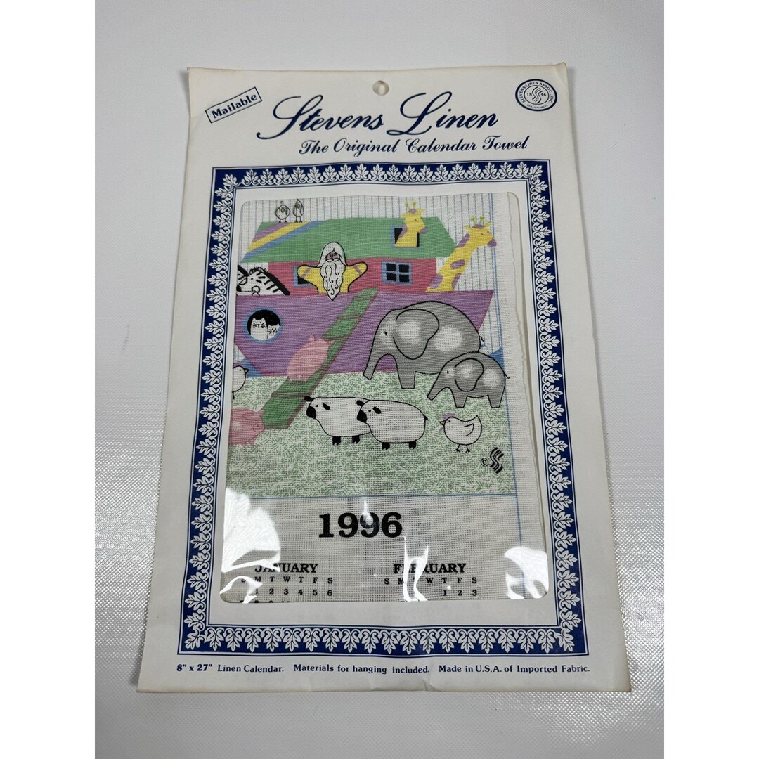 Steven Linens Vintage Stevens Linen 1996 Noah's Arc Calendar Kitchen Tea Towel ...