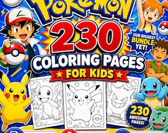 230 Pokemon Coloring Pages Bundle | Printable Pokemon Coloring Book PDF | Instant Download | Kids Activity