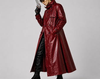 Trigun Inspiriert Rot Leder Voller Länge Trenchcoat, Handgefertigte Anime Cosplay Kostüm Oberbekleidung