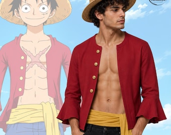 Monkey D. Luffy Inspired One Piece Red Jacket, Anime Cosplay Outfit