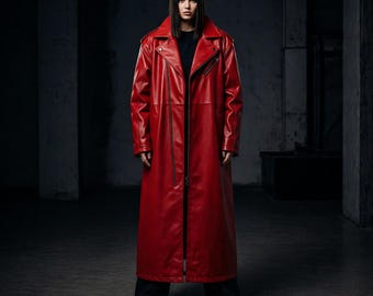 Trench en cuir rouge inspiré d'Akira | Manteau cyberpunk, commandant de rue, cosplay, anime