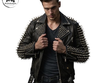 Echtleder Spiked Jacke für Herren - Nieten Punk Racer Motorrad Gothic Style