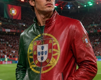 Portugal-Flaggen-Lederjacke für Herren, Biker-Motorrad-Stil Fußball-Fan Geschenk, limitierte Auflage