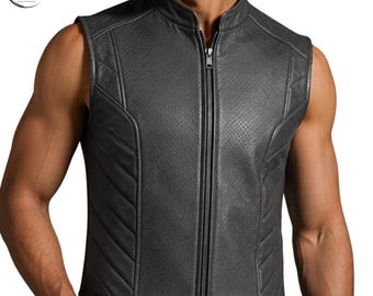 Handgefertigte Herren Charcoal Grau Rindsleder Moto Weste Ärmellose Weste
