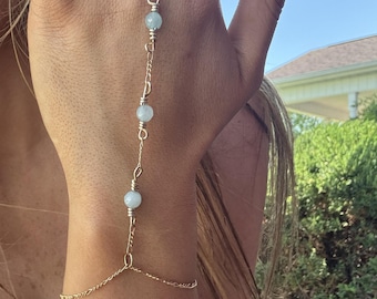 mermaid - light blue gold plated hand chain