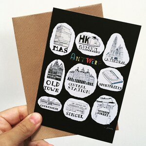 Postal Monumentos de Amberes ilustrados