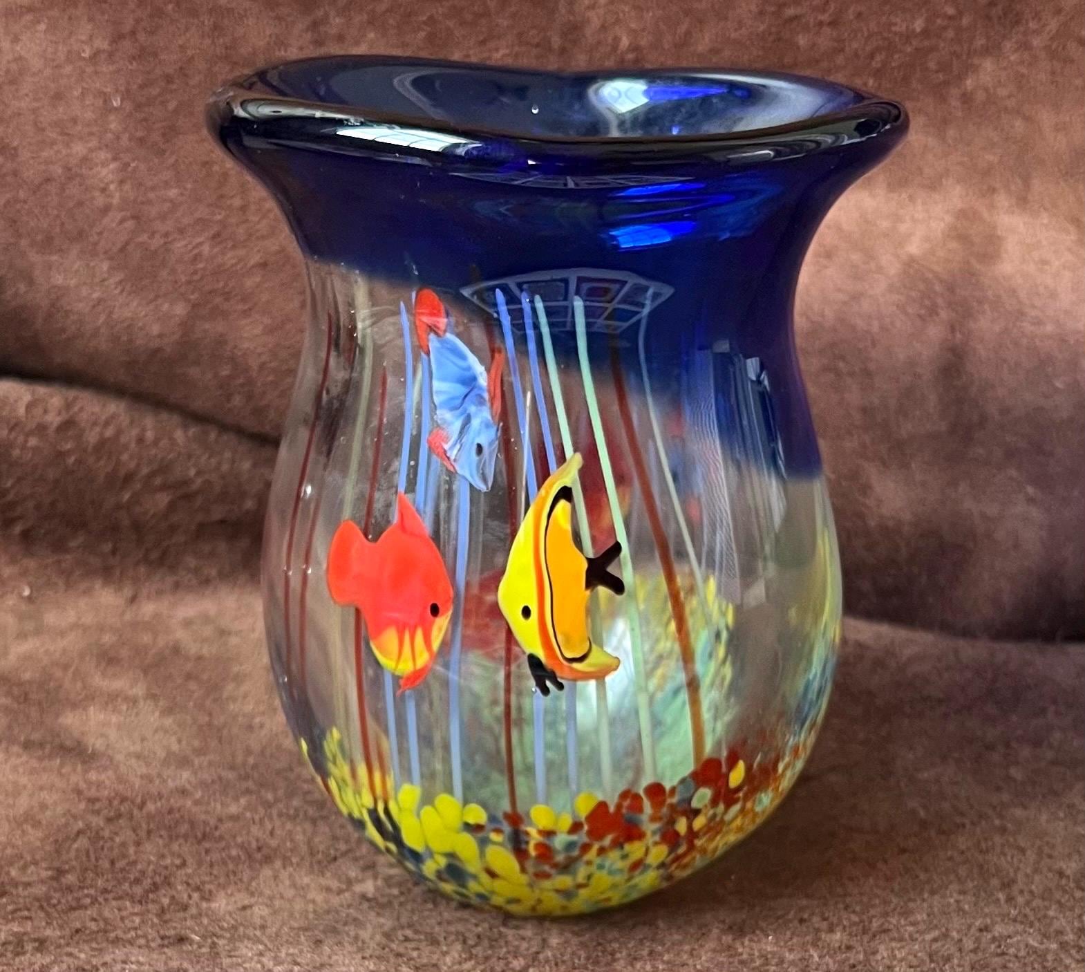 カラフルな魚模様のガラス花瓶 マーブル模様のガラス花瓶 ムラーノグラス（vetro di Murano 花瓶・フラワースタンド