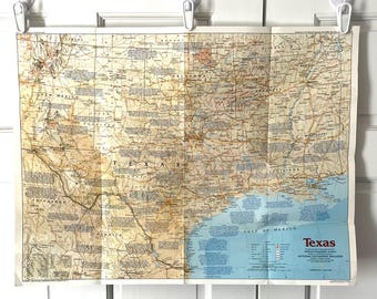 vintage 80s National Geographic Map Of TEXAS