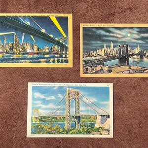Collection de 3 cartes postales vintage sur le pont de New York - Pont de Brooklyn George Washington