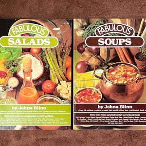 two vintage 80s cookbooks - SOUPS SALADS - FABULOUS - paperback books