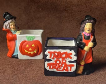 Vintage Halloween witch candle holders