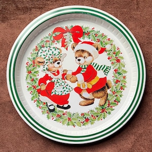 Vintage Christmas bear tin serving tray