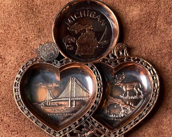 MICHIGAN - klein vintage metalen dienblad, hartvormig
