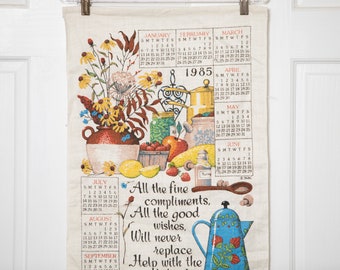 Calendrier vintage 1985, linge de cuisine