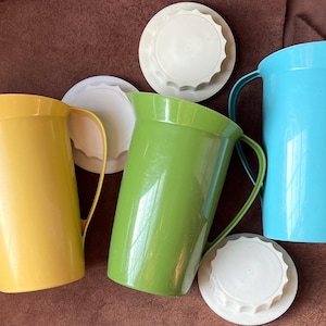 3 Colorful Vintage Plastic Drink Pitchers