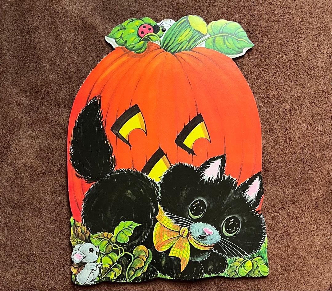 Cute Vintage Halloween Decoration Jackolantern Black Cat Etsy