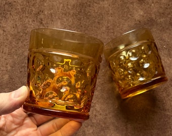 Vintage amber glass tumbler drinking cups