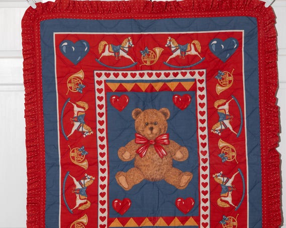 【希少】推定80's〜90'svintage teddy bear ラグマット Vintage 80s 90s Teddy Bear and Hearts Quilted Fabric Wall Hang - Etsy