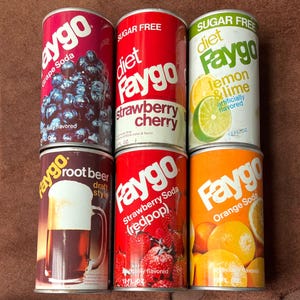 Collection of vintage FAYGO pop soda cans 1970s