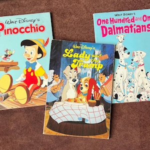 collection vintage 80s WALT DISNEY Storybooks -  Lady and the Tramp - Pinocchio - 101 Dalmatians
