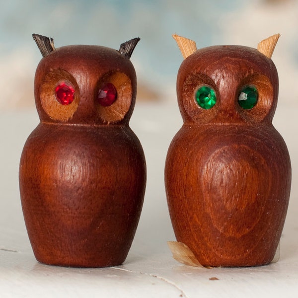 Vintage Wood Owl Salt and Pepper Shakers - Denmark