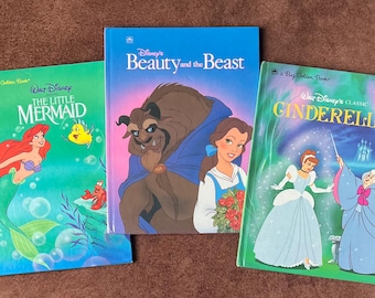 Coleção de livros infantis clássicos da Disney - Cinderela - A Pequena Sereia - A Bela e a Fera