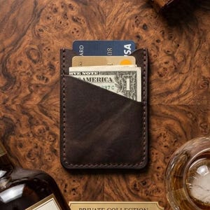 uMaple Hand-Stitched Pull Up Leather Card Holder Rustic Minimalist Slim Cardholder