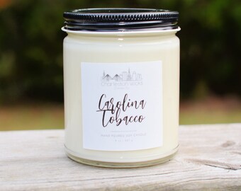 Carolina Tobacco ~ 8 oz. Handpoured All Natural Soy Candle ~ Charleston, SC