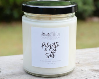 Palmetto and Sea Salt ~ 8 oz. Handpoured All Natural Soy Candle ~ Charleston, SC